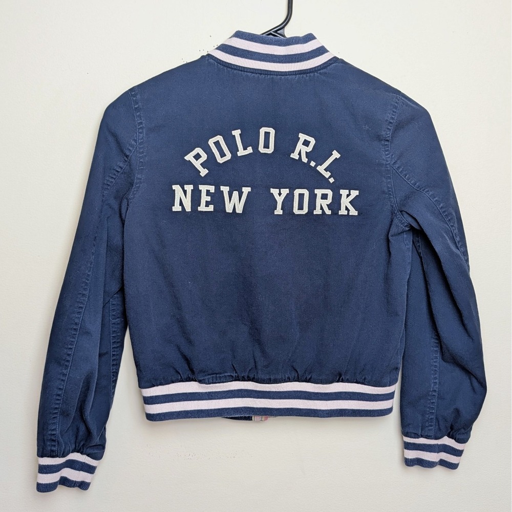 Polo Ralph‎ Lauren New York Blue Bomber Jacket Conmar Zipper Youth Size 4-5